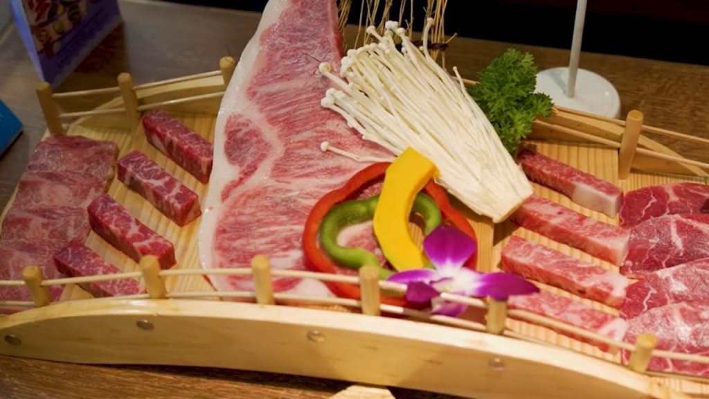 Japanese food . Kobe beef, king crab, sashimi salmon Sweets Paradise